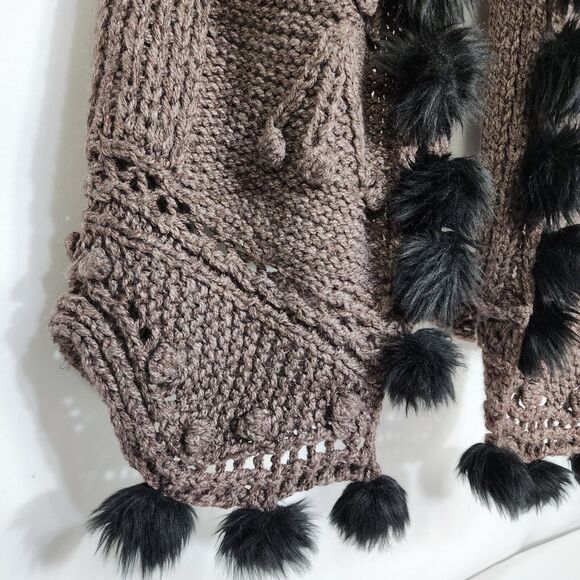 Notations Womens Sweater Cardigan Vest Size 1X Pom Poms Brown Knit Open Front - Picture 7 of 13